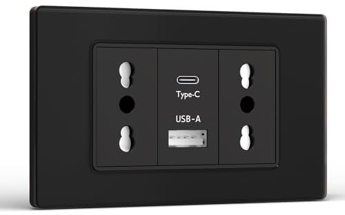 BSEED Prese Elettriche da Muro, Presa Bipasso con USB A e USB C, Presa Bivalente 10A/16A da Muro 118mm, Spina Italiana per Ufficio e Casa, Nero