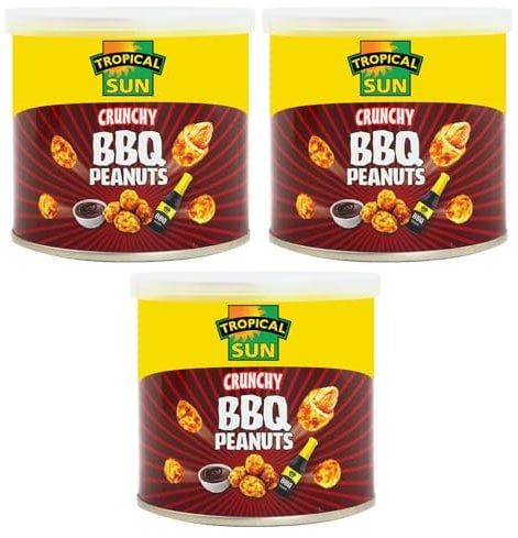 Tropical Sun Crunchy BBQ Peanuts 140g Pack of 3 Smokey Sweet Barbecue Chilli Flavour Roasted Nuts Vegan Nibble Snack with Welari Thank You Card | (3pack) (420g)