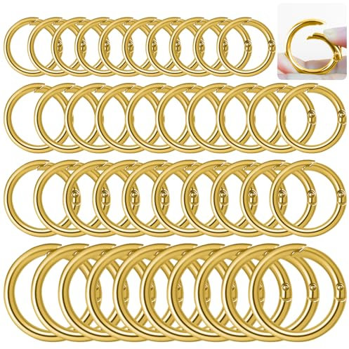 HavaCue 40 Stück Karabiner Rund 4 Größen O-Ring Karabiner,20/24/27/33mm Karabinerhaken Rund Runde Karabiner,Metall Karabiner Ring für Taschen Geldbörsen DIY Handwerk (Gold)