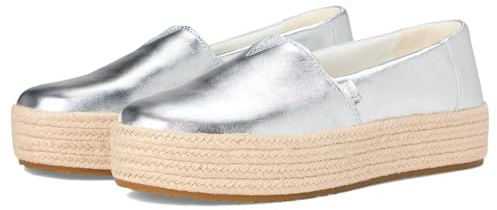 TOMS Damen Valencia Metallic Plateau Espadrille Flach, silber, 38.5 EU