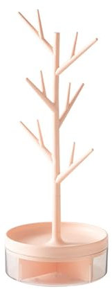 Spenlly Ast-Schmuckregal, drehbare Basis und Aufbewahrungsbox, Schmuckständer, Baumturm-Regal, Hängeorganizer für Halsketten, Armbänder, Ringe, Ohrringe (Rosa)