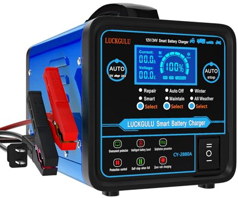 12V/24V Car Battery Charger Heavy Duty Car Battery Retainer 0-20A with Automatic Shut-Off, Repair, Winter Mode, Intelligent Drip and Discharge Charger