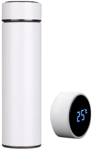 Smart Flask 500ml - Stainless Steel, Vacuum Insulated Water Bottle with LED Touch Screen Temperature Display, Leakproof & Perfect for Travel, Gym, Home, and Office. (White) - P002
