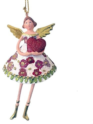 Engel Weihnachten Baumschmuck Figur Deko Hänger Christbaumschmuck Ornament 15 cm (weißes Kleid geblümt mit Herz)