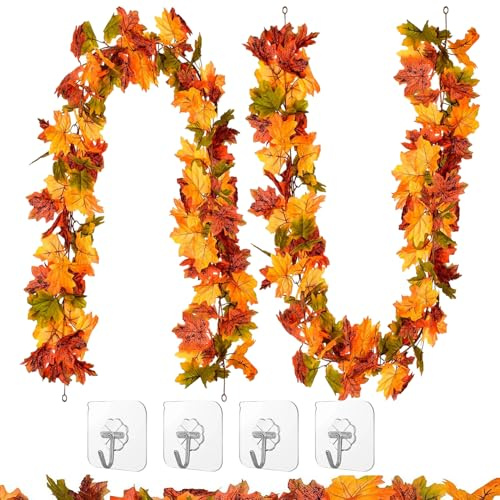 RXKFIGX 2 Piezas Guirnalda Hojas de Arce, Artificial Hojas Otoño | Guirnalda Hojas Otoño, Guirnalda Otoño Decoración, Otoñal Hoja de Arce Adornos para Fiestas de Gracias,Navidad, Halloween