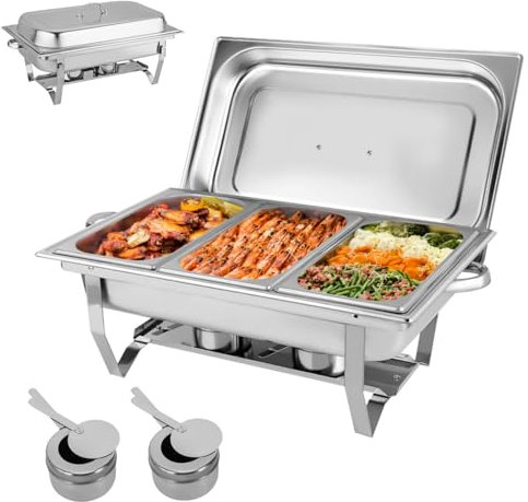 DAOHHFO 3 Pans Food Warming Container - 9L Chafing Dishes for Buffet - Stainless Steel Chafing Dish with Handles and Lid- Food Warmer Ideal for Events and Parties