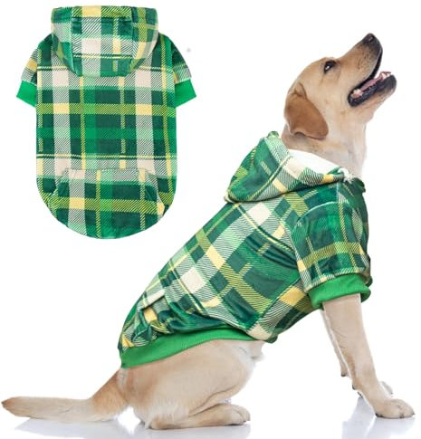BEAUTYZOO Kapuzenpullover Mit Karomuster Für Kleine, Mittelgroße Und Große Hunde - Britischer Stil, Weicher Und Warmer Hundepullover Mit Leinenloch, Kapuzen-Kleidung, Sweatshirt