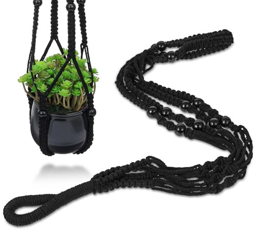LLOUSSAK Macramé, cuerda de algodón para interior, colgante bohemio, maceta colgante con perlas de madera para interior, exterior, jardín, balcón, terraza, ventana, 89 cm