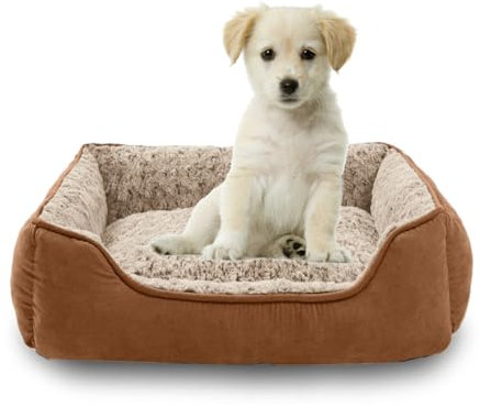 Oiilores Kleines Hundebett, waschbares Hundesofa, beruhigendes Anti-Angst-Haustierbett mit rutschfester Unterseite, weiches Plüsch, rechteckig, Hundebetten für kleine Hunde, 50 x 48 cm, Braun