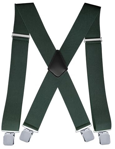 Hosenträger Herren, Hosenträger für Herren Breit 5 cm, Hosenträger Herren Extra Stark, Hosenträger Elastisch und Verstellbar, Hosenträger mit 4 Metall Clips, für Männer bis 1,96 m Körpergröße (Grün)
