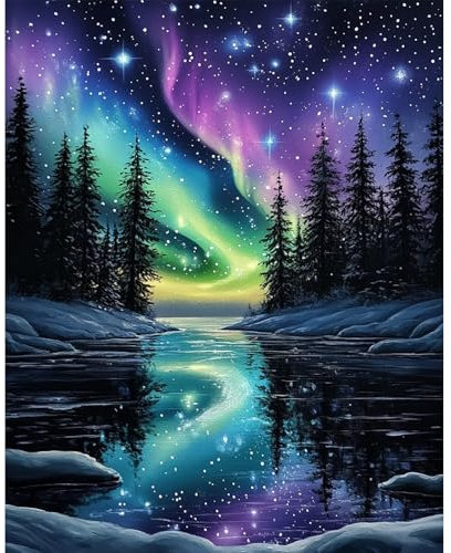 DAERLE Cielo de aurora boreal Kit de Pintura por Números para Adultos en Lienzo con Pigmento Acrílico, Preciosas auroras boreales, Pintura al Óleo DIY para Decoración del Hogar 30x40cm