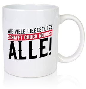 Liegestütze | Chuck Norris Witz | Nerd | witziger Spruch - Tasse Weiss - Kaffeetasse/Geschenk/Familie
