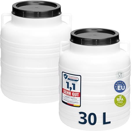 Garronda Set 2x 30 Liter Weithalsfass BPA-frei Futtertonne Fass Universalfass Lebensmittel Fass Regenfass für Garten Regentonne mit Deckel Regenwassertonne für Garten Wassertonne GD-0121, Weiß