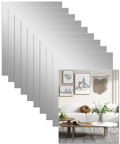 DRERIO 10 Pcs Self-Adhesive Mirrors HD Acrylic Mirror 15 * 10cm * 2mm Small Wall Mirrors, Flexible Plastic Mirror Tiles Rectangular Wall-Mounted Mirror Non-Glass for Bathroom, Bedroom, Door etc