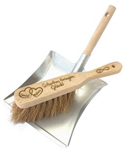 Personalisiertes Handfeger und Kehrschaufel Set – Individuelle Gravur mit Namen und Spruch – Geschenk zum Polterabend oder Einweihung