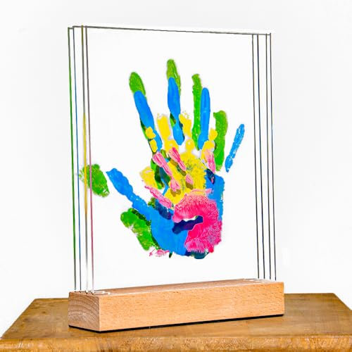 Kit de Huellas Familiares con base de madera – Incluye Pinturas No Tóxicas, Placas Acrílicas y Herramientas para DIY – Perfecto para Baby Shower, Nuevas Mamás y Decoración del Hogar – Regalo Emotivo