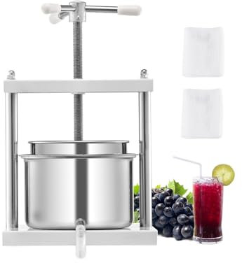VEVOR Obstweinpresse Obstmühle, (5 L) mit 2 Edelstahlfässer, manueller Entsafter zur Weinherstellung, Apfelweinpresse Apfelpresse Traubenpresse Olivenölpresse mit dreieckigem Griff für Küche