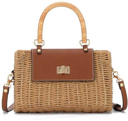 EVEOUT Geflochtene Rattan Umhängetaschen Damen Sommer Chic Weiden Korb Handtasche mit Schulterriemen Stroh Crossbody Tasche