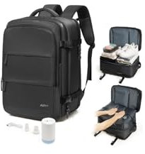 Sac à dos sous vide cabine avion avec pompe électrique et cadenas – Grand sac de voyage compressible pour femmes et hommes, Vacpack avec système de compression à air -Noir