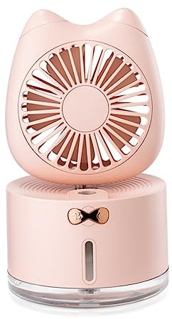 GLEAVI Ventilador USB Humidificador Mini Ventilador Portátil de Oficina y Hogar Ligero y Rosa