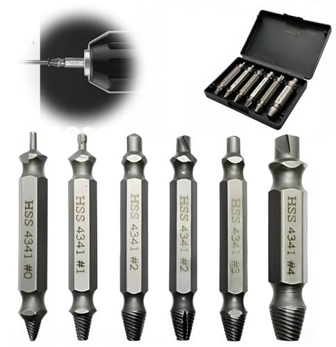 Lot de 6 extracteurs de vis endommagées - Extracteur gauche pour enlever les vis endommagées - Fabriqué en HSS 4341 - Dureté 62-63 HRC