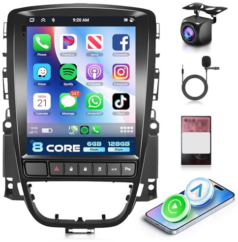 6G+128G 8 Core Autoradio Android 15 per Opel Astra J Buick Excelle XT GT 2009-2016, 9 Radio Auto con Carplay Android Auto Senza Fili FM/RDS/EQ/DSP WiFi GPS SWC Mirror Link Bluetooth Retrocamera