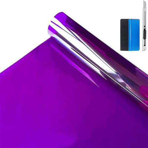 NewL Violett PET Fensterfolie, Selbstkl. Wärmedämmung 40x200cm | Mehrere Farben & Größen wählbar, 99% UV-Schutz, Werkzeug inkl., 0,06 mm Dicke, für Auto, Haus, Büro, Laden, Fensteraufkleber