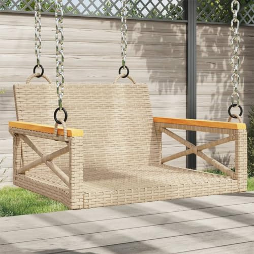 Bucmath Hängesessel Beige 63x62x40 cm Poly Rattan, UV-beständig, wetterfest für Garten, Terrasse, Veranda, belastbar bis 110 kg pro Sitz