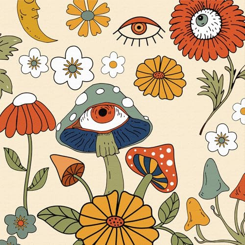 ANLIKY-Pro Mushroom Peel and Stick Wallpaper, 44x300 cm Self Adhesive Wallpaper Floral Cartoon Moon Eye Flower Leaf Wall Paper Orange Green Boho Self Adhesive Furniture Wrap for Room, Furniture