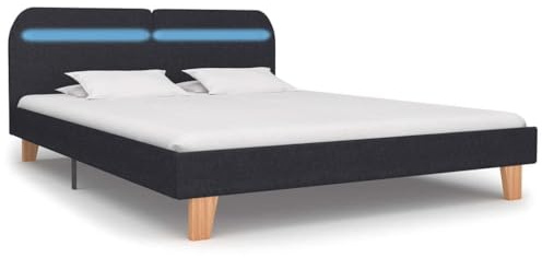 QJBSAVVA LED Bettgestell Dunkelgrau 180x200 cm Holz & Eisen modernes Doppelbett mit Fernbedienung Multicolor Beleuchtung Robustes Jugendzimmer Möbel für Schlafzimmer und Gästezimmer