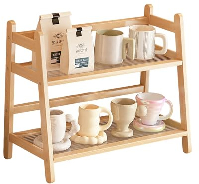 Ausune Küchen Organizer 2 Tiers Bambus & aus Acryl Deko Küche,Gewürzregal Stehend Küche Aufbewahrung & Organisation Kaffeepads Aufbewahrung, Tee, Tassenhalter (Braun39*29 * 18)