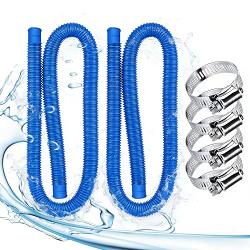 Tuyau pour Pompe de Piscine 32mm,149,9cm Tuyau Piscine avec 4 Pinces Métalliques,Tuyau evacuation piscine pour Pompe à Filtre Eau Arrosage Bassin Piscine Hors Sol,pour Intex 530 GPH et 1000 GPH(Bleu)