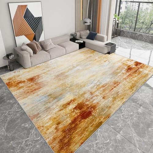 UUZEAI 80x140 cm Abstrakter Teppich für Wohnzimmer moderner neutraler, waschbarer, weicher, Rutschfester großer Indoor-Teppich für Schlafzimmer, Esszimmer, Landhausstil, Braun-Beige