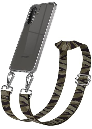 EAZY CASE Handykette - Verstellbares Taschenband kompatibel mit Galaxy A17, Schulterriemen, Handykordel mit Silikon Hülle, Umhängetasche, Grün Camouflage Silber