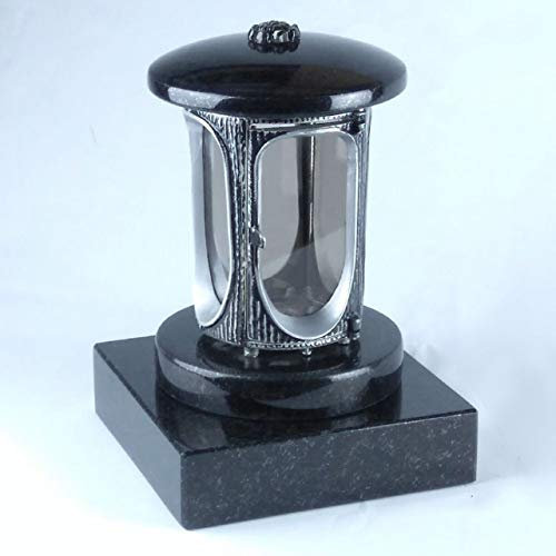 designgrab Alu Grablampe mit Granit Sockel 20x20x5 cm, aus Aluminium in Antikoptik und Granit Schwedisch Black SS1