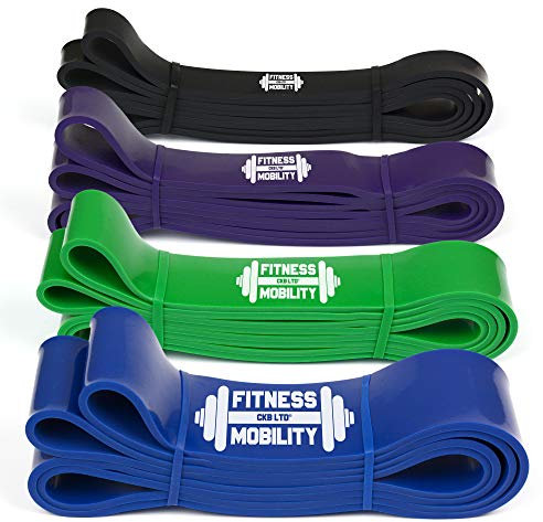 CKB LTD® Fitness Assisted Pull UP Progression Pack von 4 Resistance Bands Set Blau grün lila schwarz Widerstandsbänder Fitnessbänder Trainingsbänder für Bodybulding Yoga Krafttraining Powerlifting