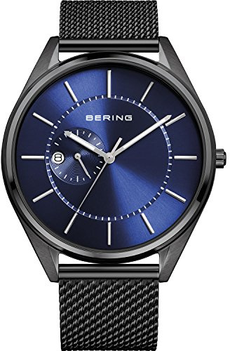BERING Herren Automatik Uhr | Armbanduhr 43 mm Edelstahlgehäuse und Zifferblatt | Kalbslederarmband | Saphierglas | 3 ATM | 16243
