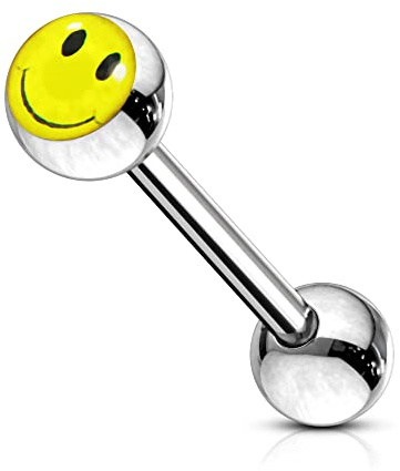 Smiley Face Logo Bild Ball mit 14 Gauge 316L chirurgischer Stahl Straight Barbell Zunge Bar Piercing