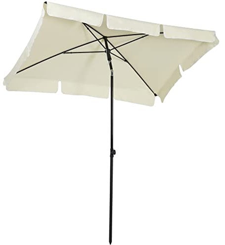 Outsunny Garden Parasol Umbrella, Outdoor Market Table Umbrella with Ruffles & Aluminium Pole, Rectangular Tilting Parasol Sun Shade Canopy, 2 x 1.3m, Cream White