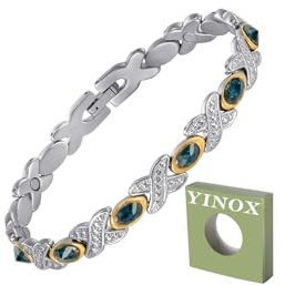 YINOX Edelstahl Magnetische Armband für Frauen Kristalle Geburtstag Hochzeit Schmuck Geschenke Mama Frau Freundin (Blauer Kristall)