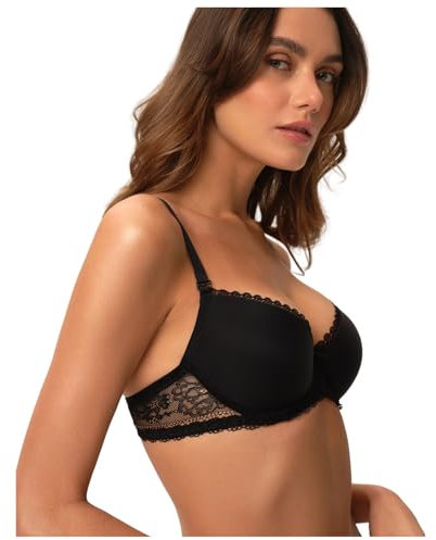 ESOTIQ Damen Push-Up BH Kassidy Basic | Vorgeformte Cups und herausnehmbare Kissen für EIN traumhaftes Dekolleté | abnehmbare Träger,Schwarz,80C