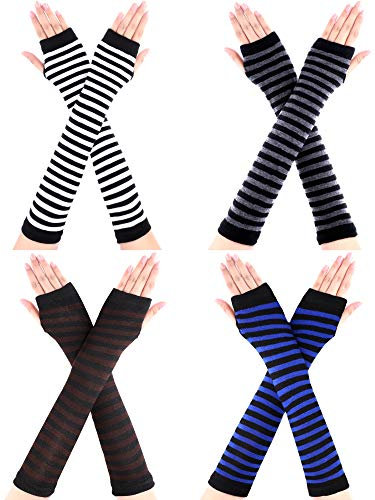 Bememo 4 Paar Winter Lange Fingerlose Handschuhe Gestrickte Armwärmer Ellenbogen Länge Handschuhe Daumen Loch Handschuhe für Damen Mädchen (Farbe I)