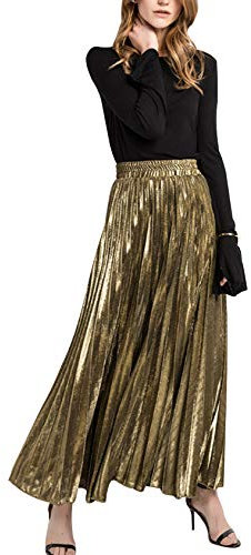 Letuwj Damen Metallic Elegant Plissee Röcke Gold M