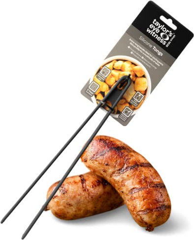 Taylors Eye Witness Large Black Silicone Gripping Tongs - Dishwasher Safe, Non-Scratch Grip Heads, Heat Resistant (260°C/500°F)