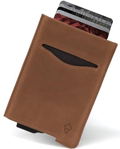 AKIELO Porte Cartes RFID Blocage avec Coffret Cadeau – Porte Cartes Cuir Élégant et Portefeuille Homme – Protection Carte Bancaire sans Contact (Alpha - Édition Cuir Brun Clair)