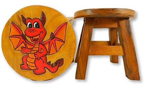 Children's Wooden Stool, Red Welsh Dragon Design - Handmade Acacia Wood - Small Chair, Footstool or Side Table - Nursery & Bedroom Decor - Fun Step Stool for Kids - Ideal Christmas & Birthday Gift