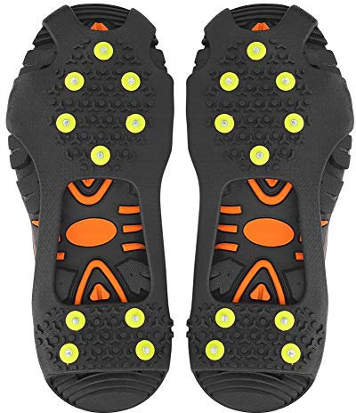 DEWIN Schneespitzen für Männer Frauen, 2 Stück 10-Zähne Universal Anti Slip Eisklampe Schuhgriffe Stollen Steigeisen Zubehör zum Wandern Klettern (L: 39-42)