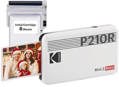 Kodak Mini 2 Retro mobiler Farbig Fotodrucker für Smartphone (iPhone & Android) - Weiß - 8 Blatt (54 x 86 mm, 4Pass-Technologie-Laminierung)