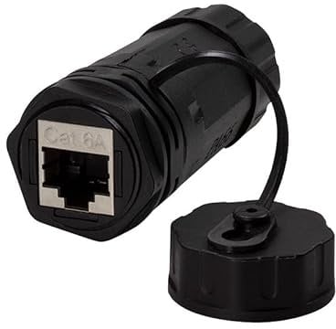 LogiLink 060676 Doppelsteckdose IP68 RJ45 Cat.6A weiblich mit Kabeldurchführung schwarz