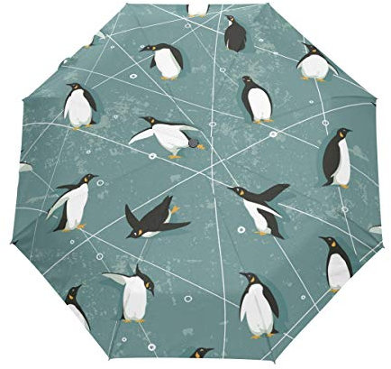 Graue Lustige Pinguine Regenschirm Taschenschirm Auf-Zu Automatik Schirme Winddicht Leicht Kompakt UV-Schutz Reise Schirm für Jungen Mädchen Strand Frauen